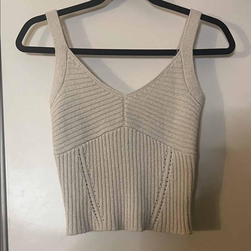 GU Cream Ribbed Knit Women's Top, Small